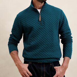Banana Republic Quilted Half Zip Pullover Teal Shadow Mock Neck Long Sleeve